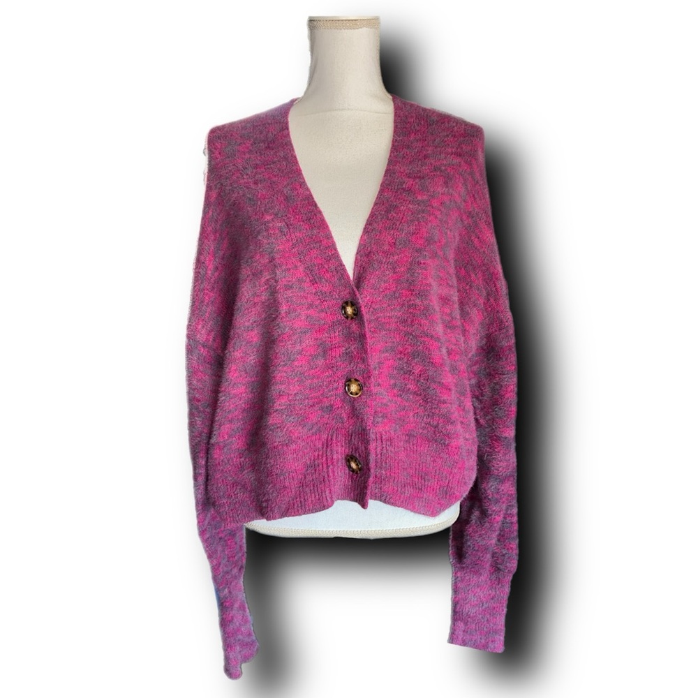 Urban Outfitters Pink and Gray Marled Button-Front Cardigan